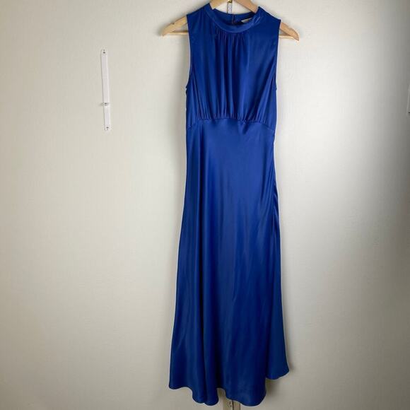 NWT Boden Bias Cut Midi Dress Size 6 Sea Blue Satin Occasion Guest Minimalist - Picture 7 of 15